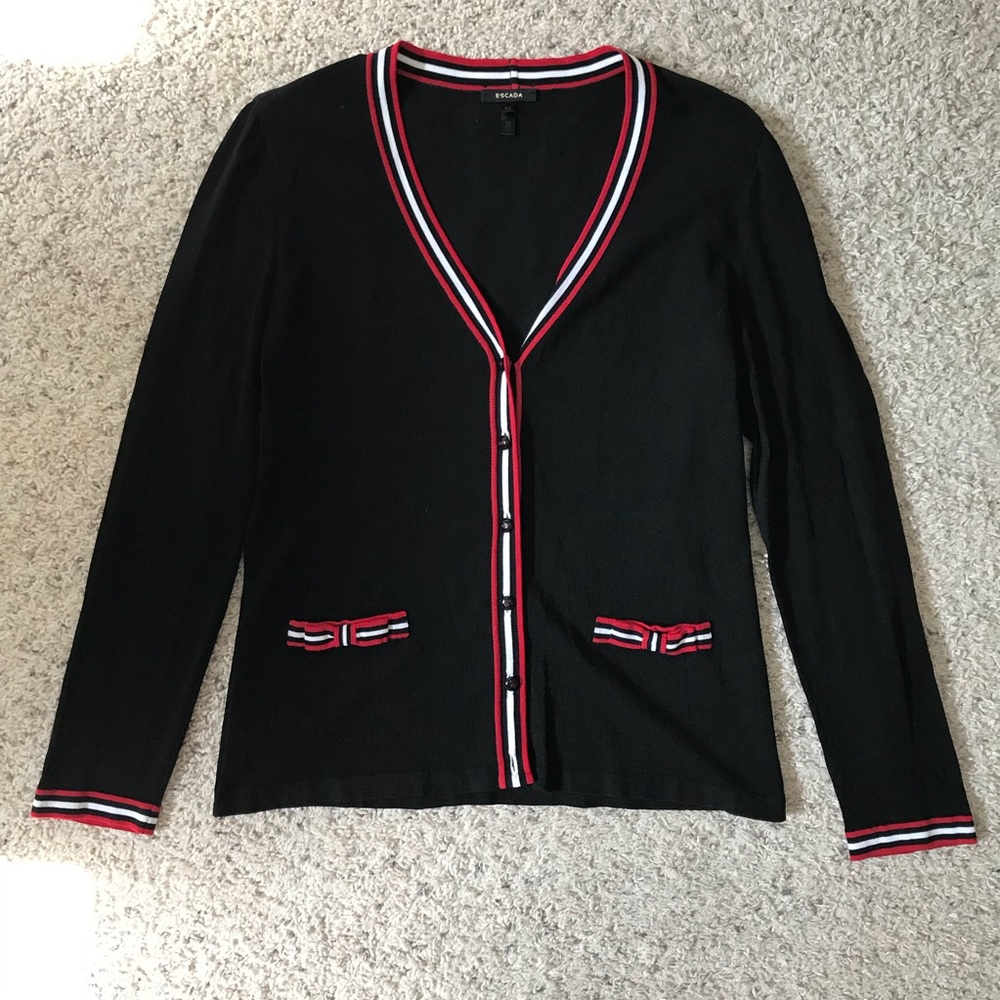 Escada cardigan in black-red/white